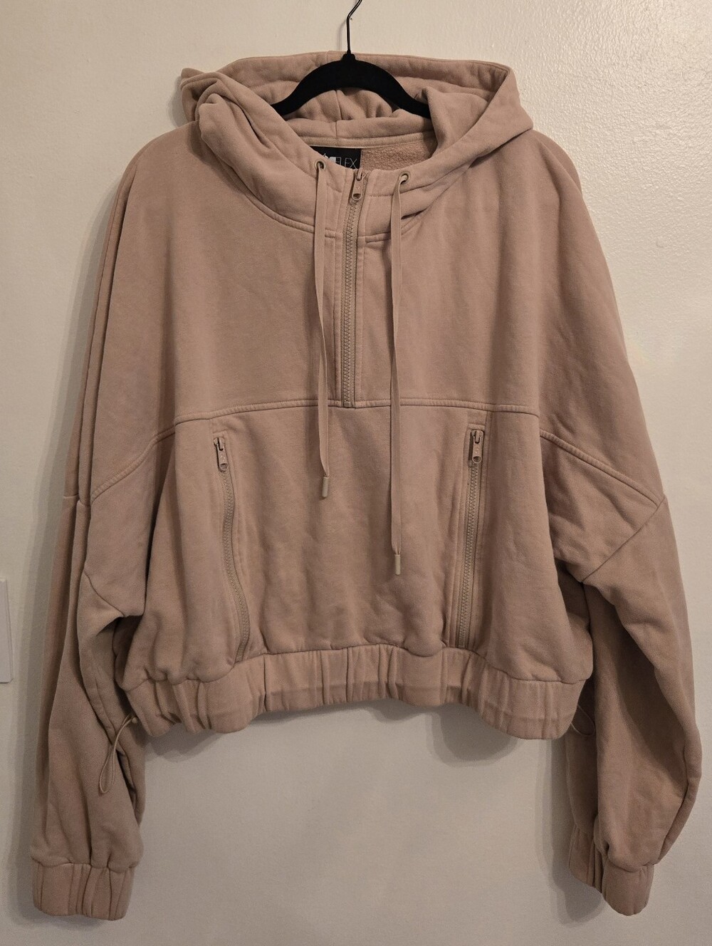 Popflex Half Zip Hoodie In Latte Cropped Oversized Women's 2X